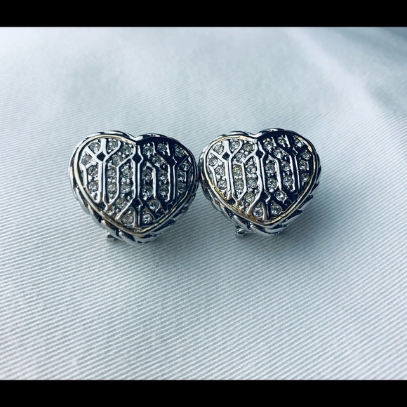 Heart Earrings Two/Tone, Filagree, Cubic Zirconia - Picture 2 of 8